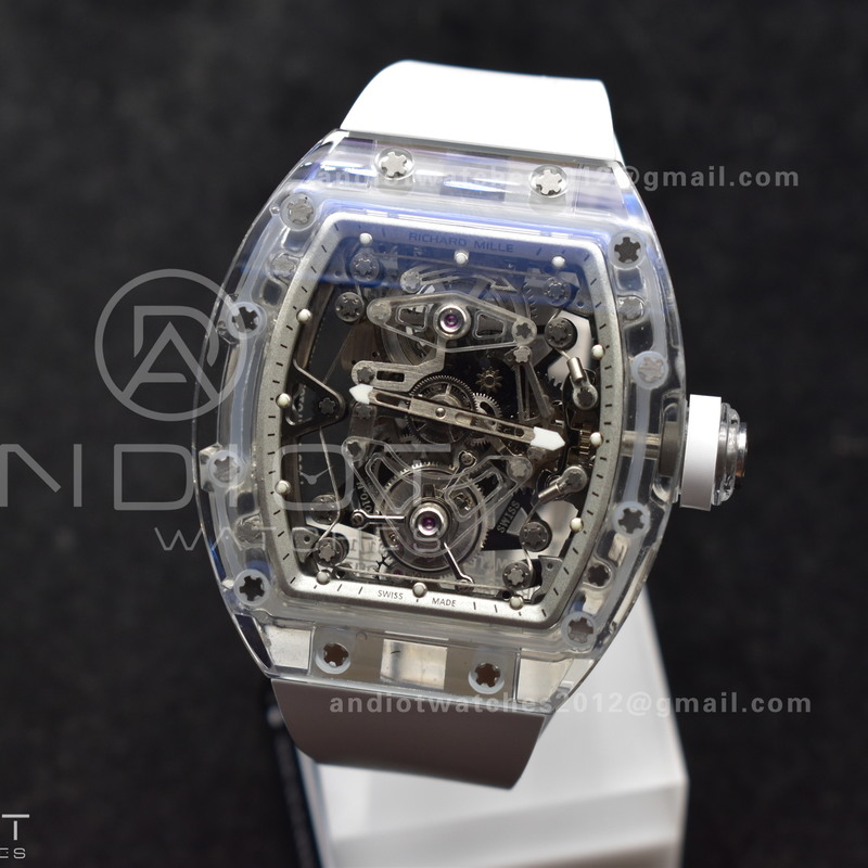 RM56-02 Transparent Tourbillon RMF Best Edition Skeleton White Dial on White Rubber Strap